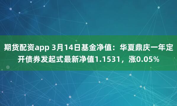 期货配资app 3月14日基金净值：华夏鼎庆一年定开债券发起式最新净值1.1531，涨0.05%